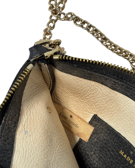 Kate Spade New York Black Pebbled Leather Studded Chain Crossbody Clutch