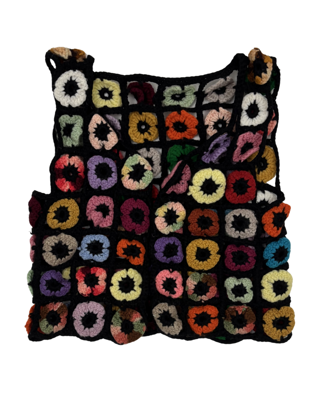 Handmade Multicolor Circle Patchwork Crochet Tank Top - XS