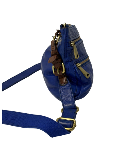 Fossil Cobalt Blue Pebbled Leather Multi-Zip Crossbody Bag