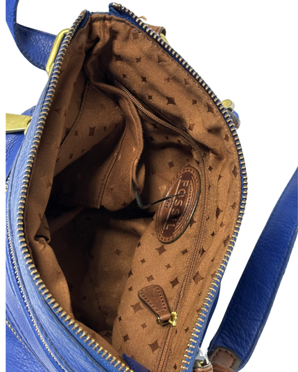 Fossil Cobalt Blue Pebbled Leather Multi-Zip Crossbody Bag