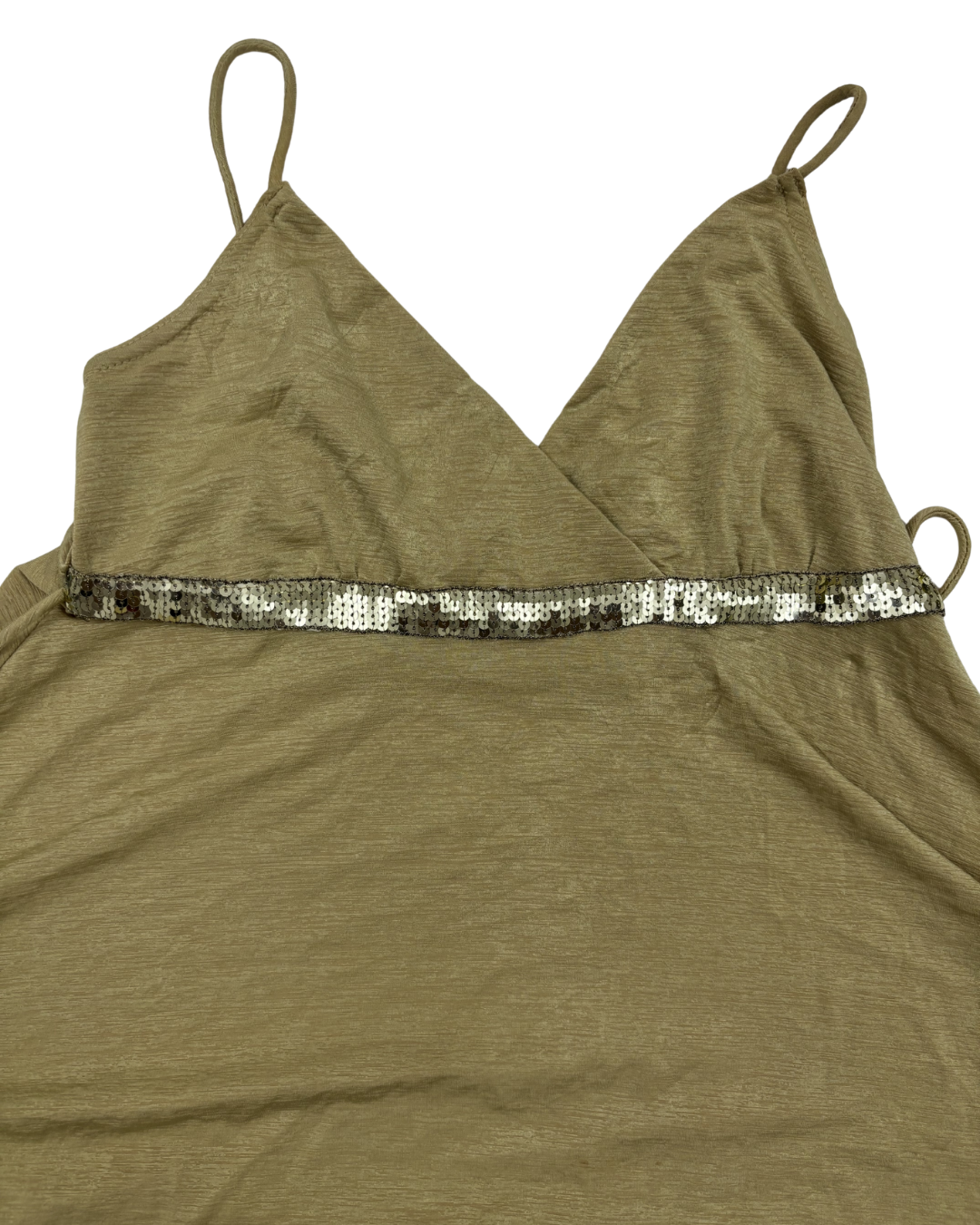 FMX Design Khaki Sequin Trim Handkerchief Hem Cami Top - XS