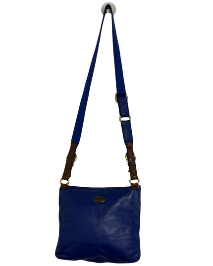Fossil Cobalt Blue Pebbled Leather Multi-Zip Crossbody Bag