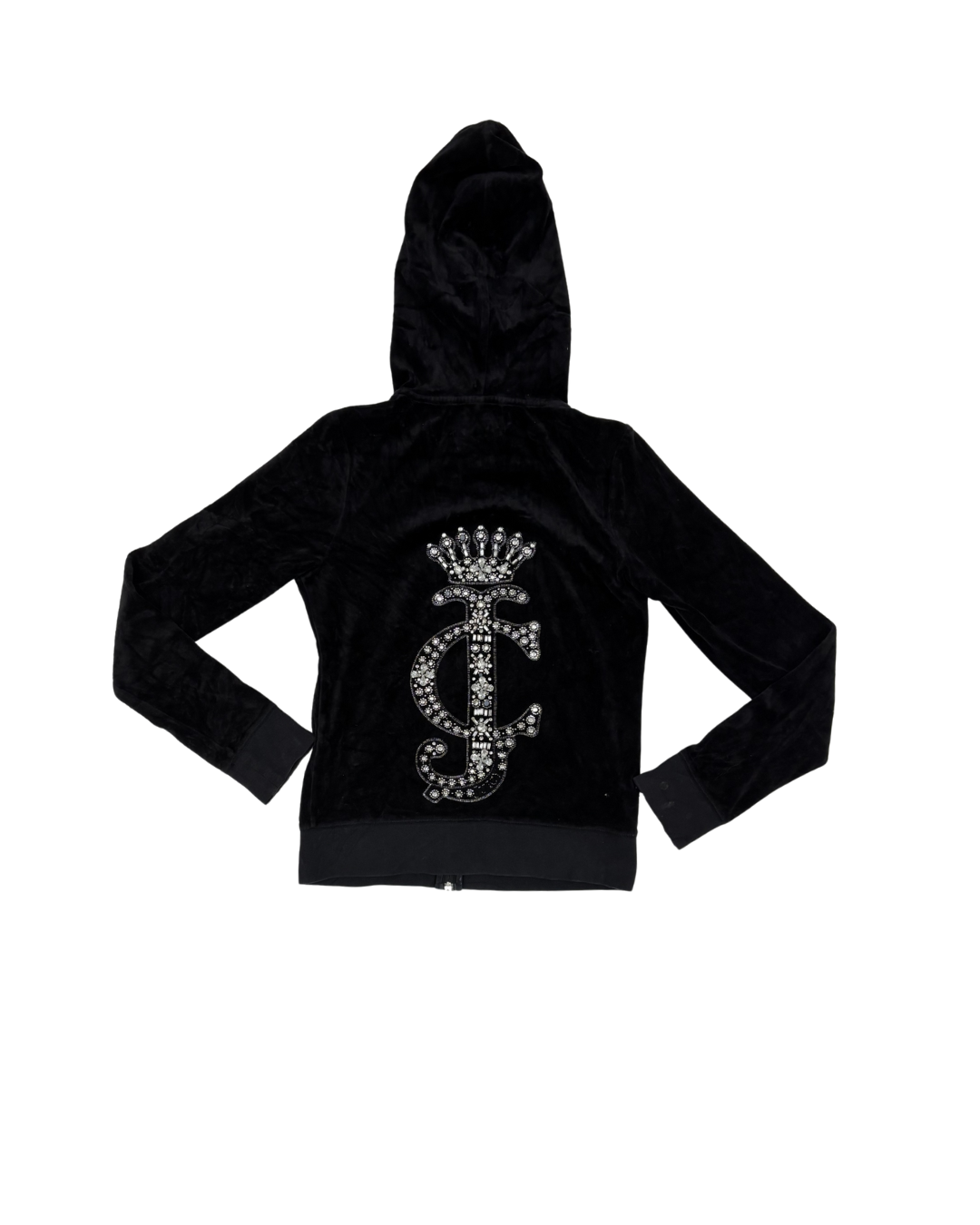Juicy Couture Black Velour Rhinestone Crown JC Logo Zip-Up Hoodie - XS