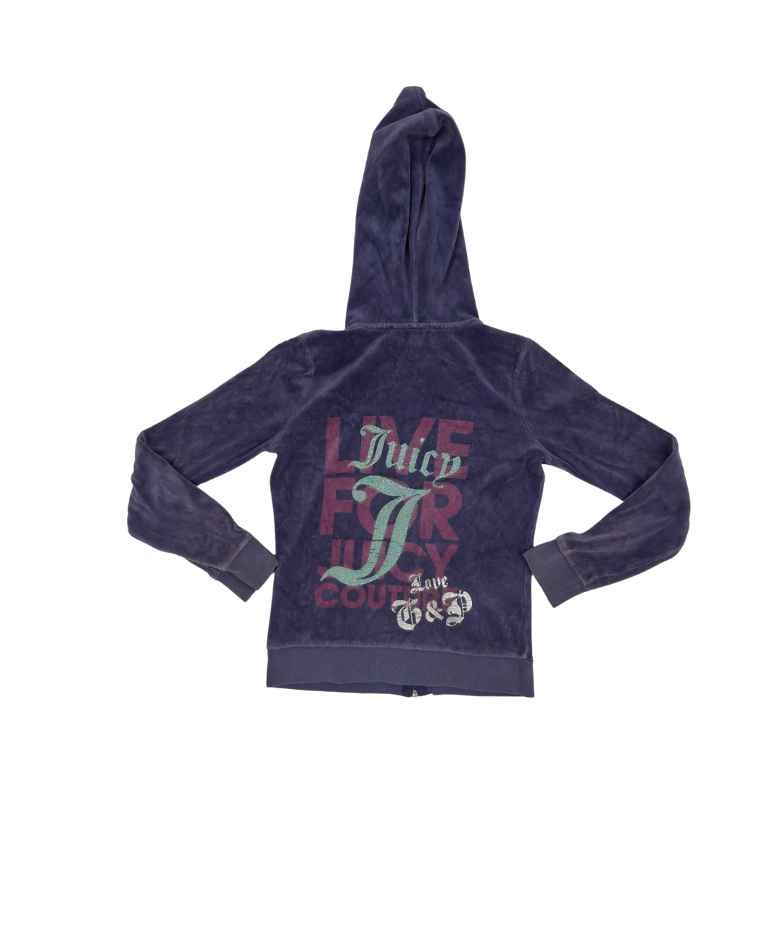 Juicy Couture Faded Navy Velour "Live For Juicy" Graphic Hoodie - XXS
