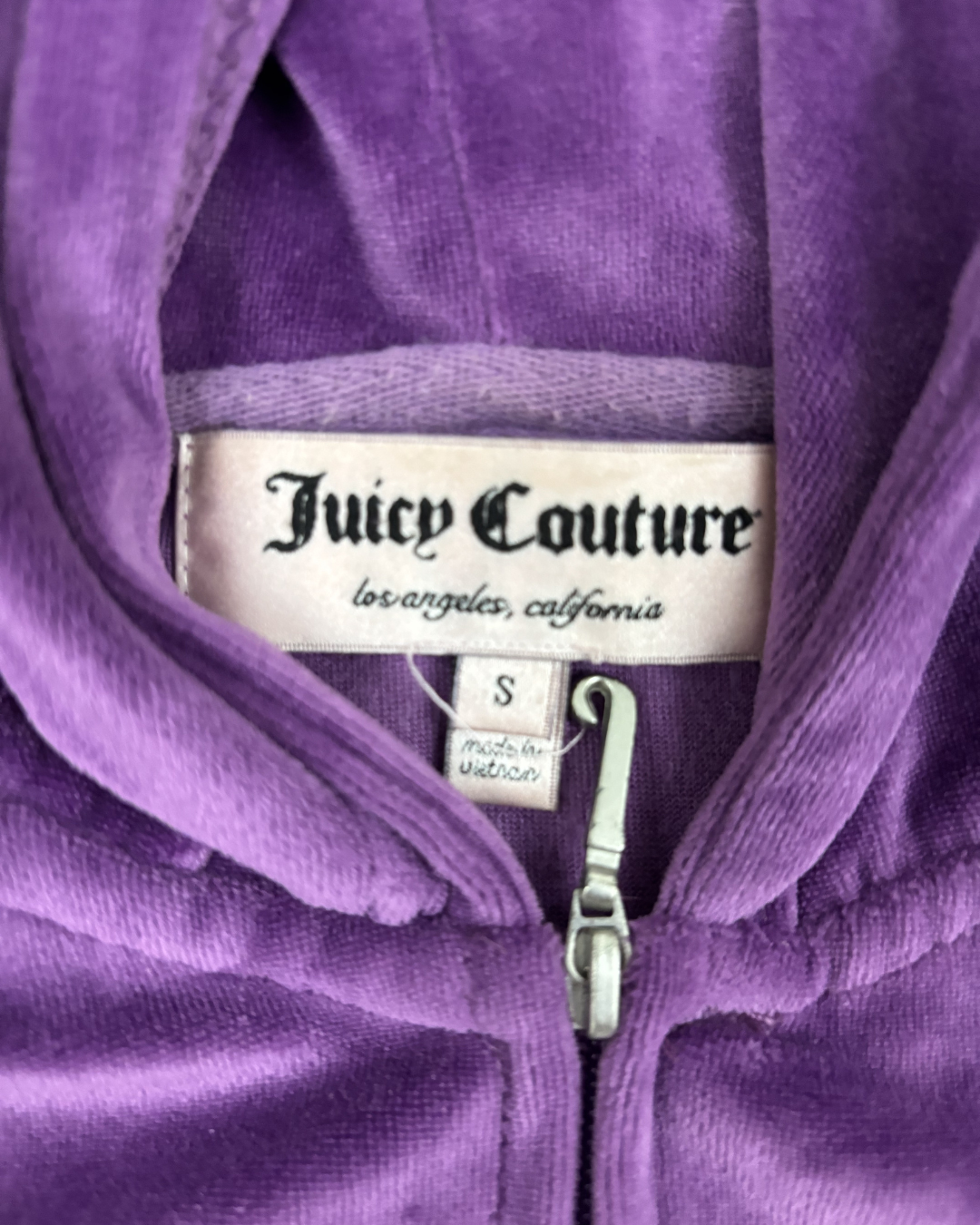 Juicy Couture Purple Velour Crest Zip-Up Hoodie - XS