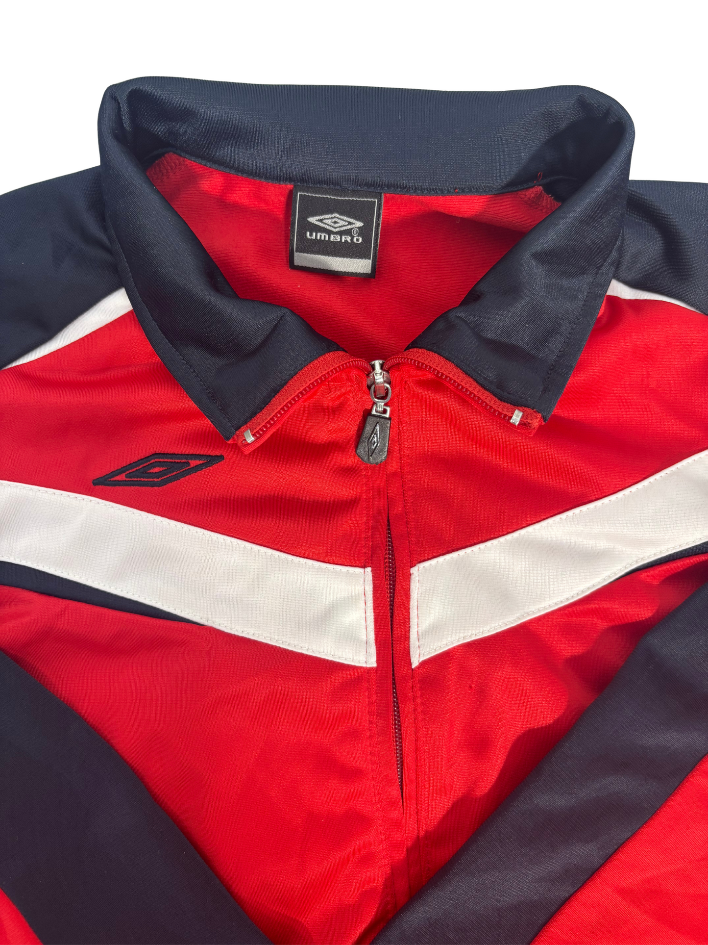 Umbro Retro Red Track Jacket with Chevron Panels - XS