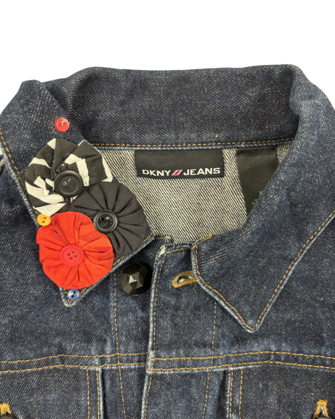 DKNY Jeans Embellished Floral Appliqué Denim Jacket - XS