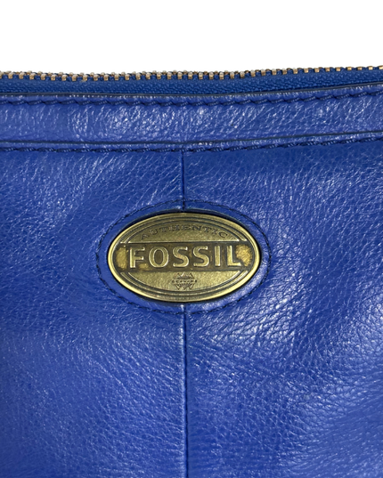 Fossil Cobalt Blue Pebbled Leather Multi-Zip Crossbody Bag