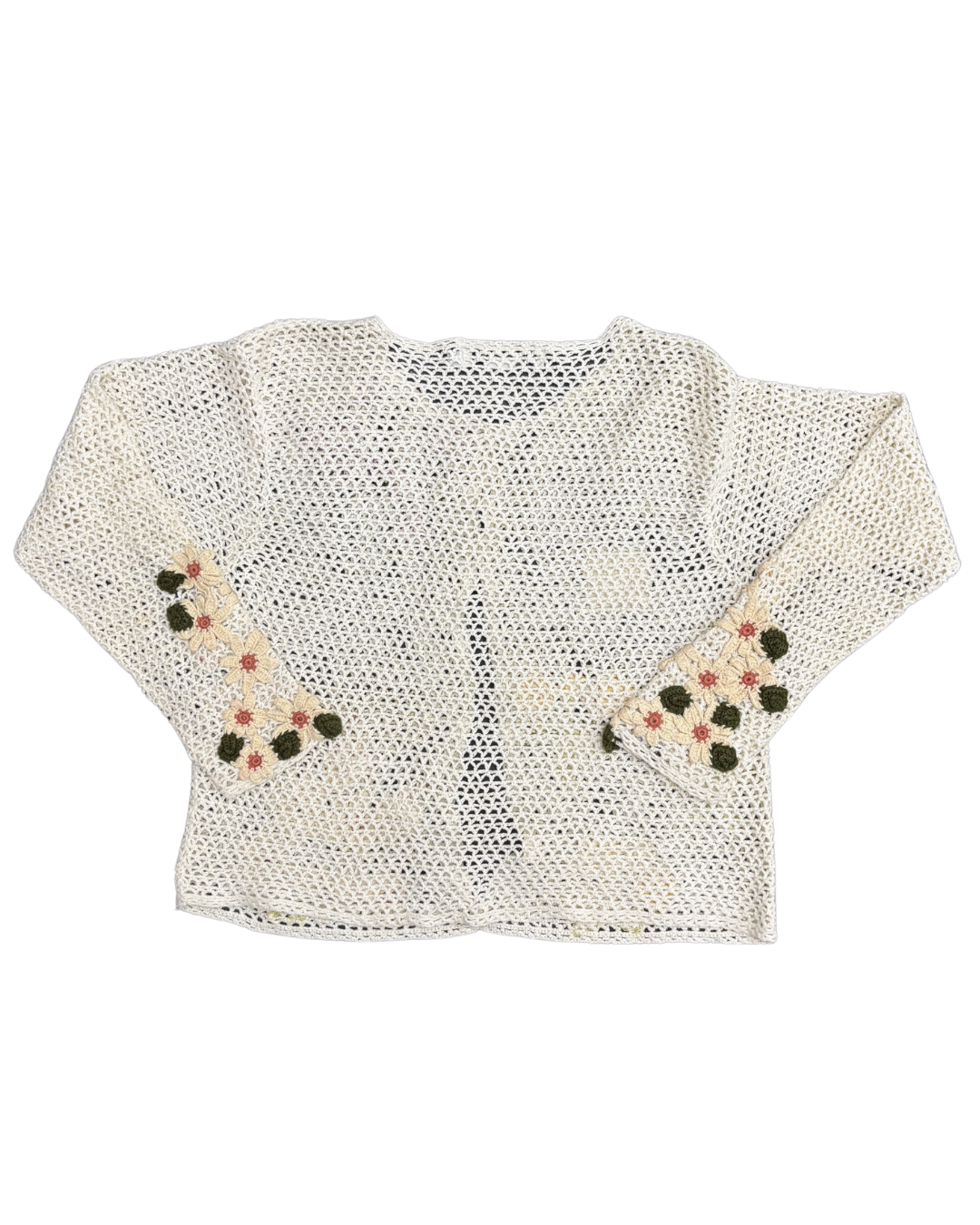Work in Progress Ivory Crochet Floral Embroidered Button-Up Cardigan - M