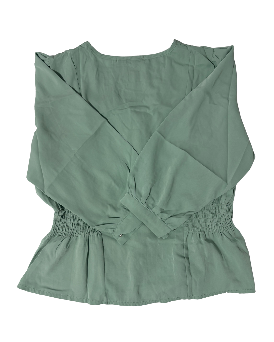 Waad X Fashion Sage Green Button-Up Peplum Blouse - M