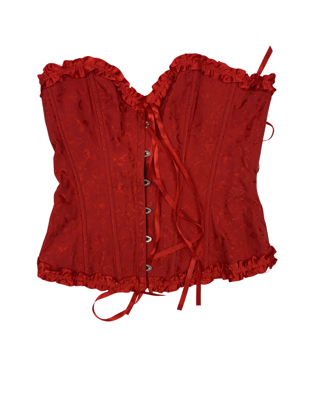 Adore Me Red Satin Jacquard Lace-Up Corset - XS