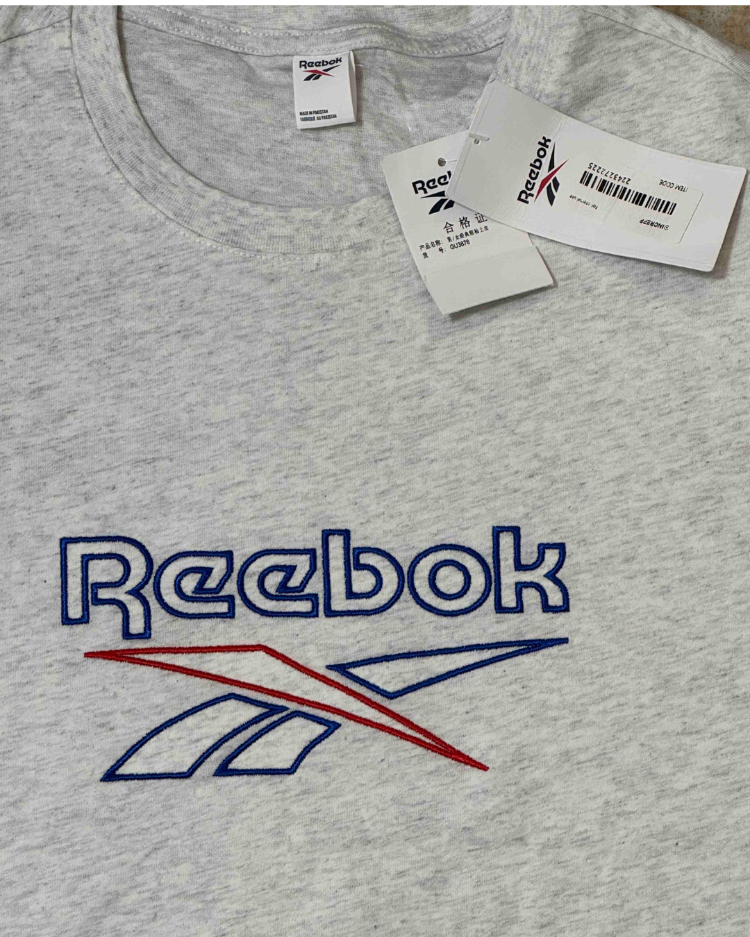 Reebok Vintage-Inspired Heather Grey Embroidered Logo T-Shirt - L | With Tags