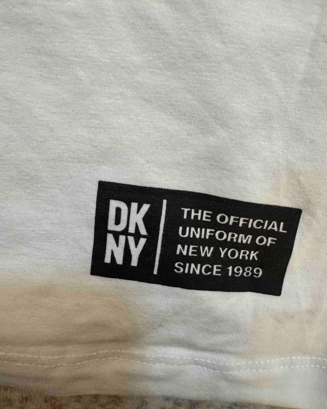 DKNY Shadow Block Logo Cream Cotton T-Shirt - M