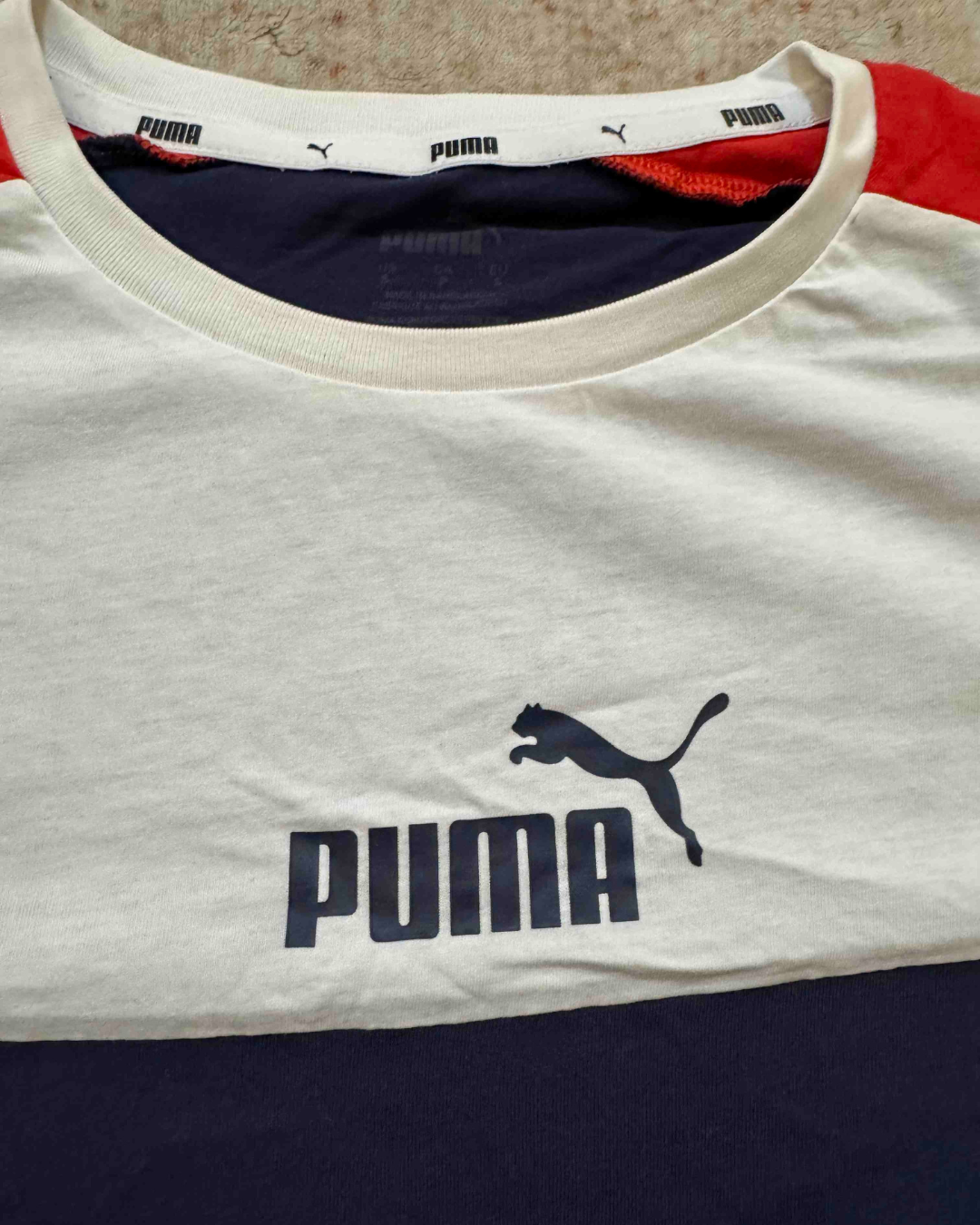 Puma Tricolor Navy, White & Red Panel Logo T-Shirt - S