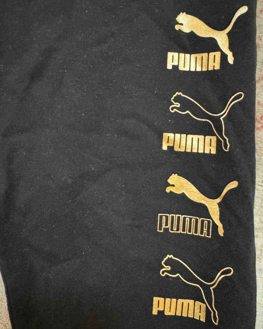 Puma Tight Fit Black With Gold Logo Leggings - XS | Waist: 25" | With Tags