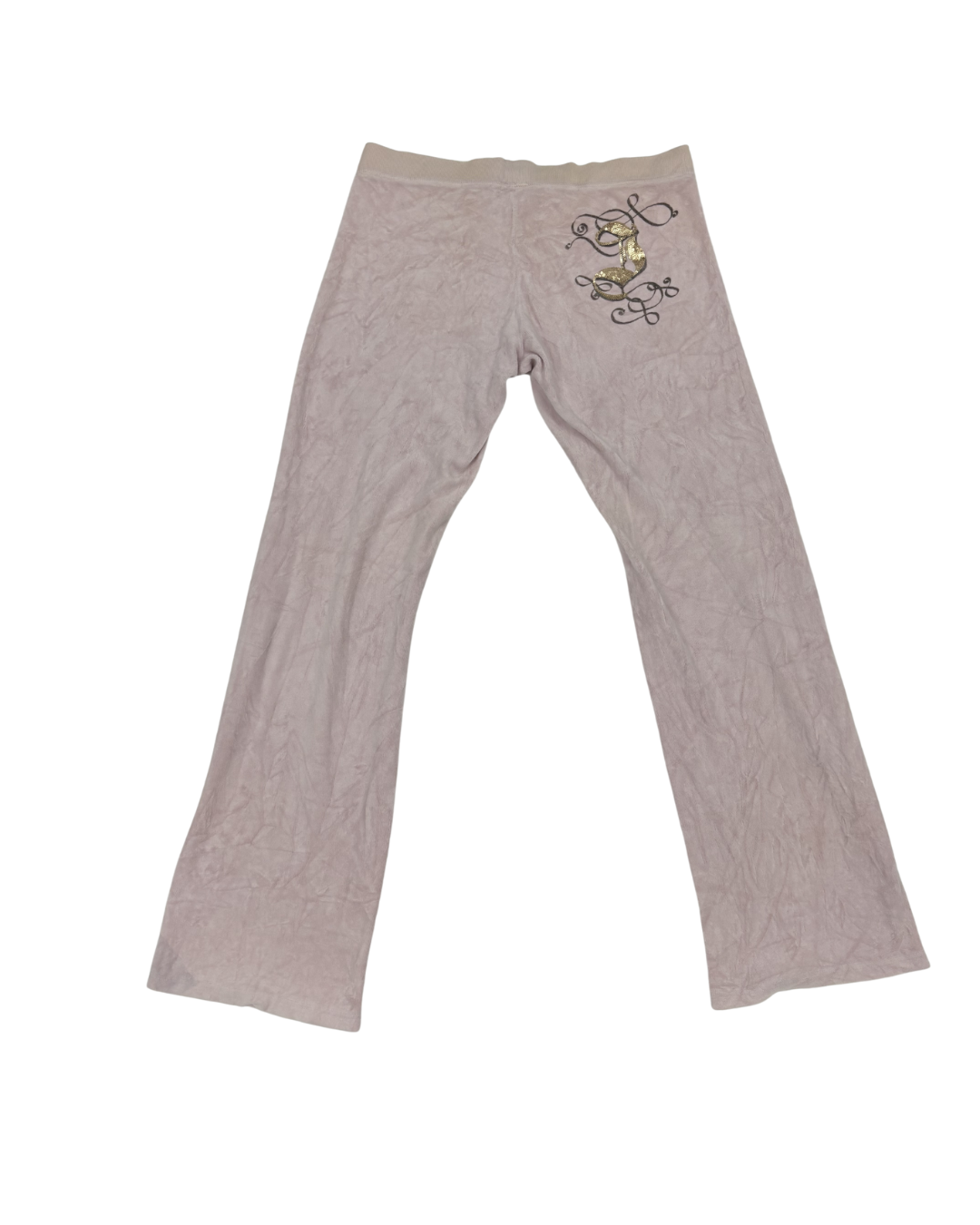 Juicy Couture Velour Monogram Logo Beige Tracksuit Pants - L | Waist: 30"