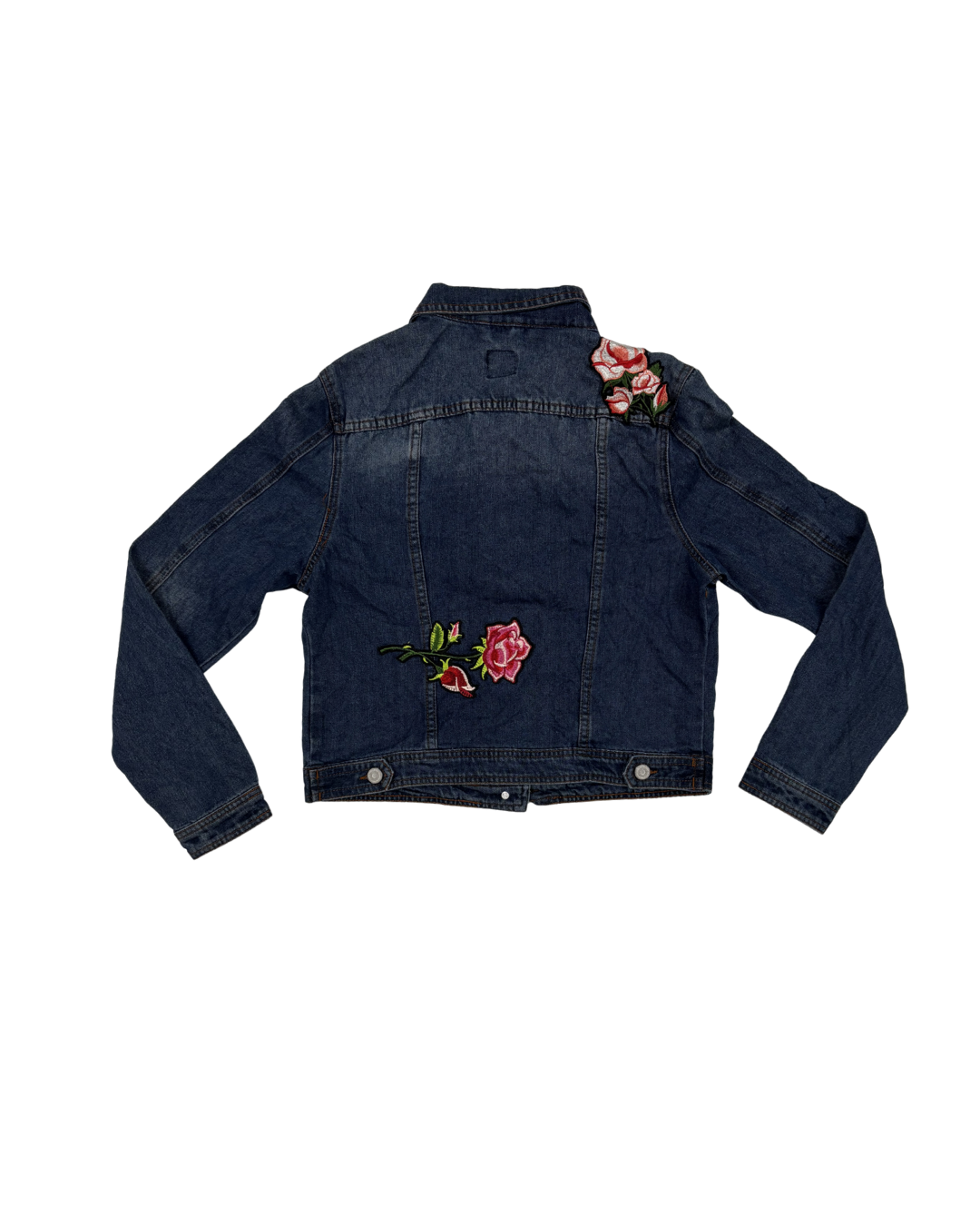 Boom Boom Jeans Rose Appliqué Embroidered Blue Denim Jacket - M