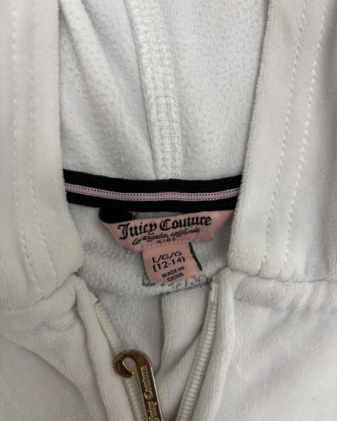 Juicy Couture Kids White Velour Zip-Up Hoodie with Gold JC Logo - S