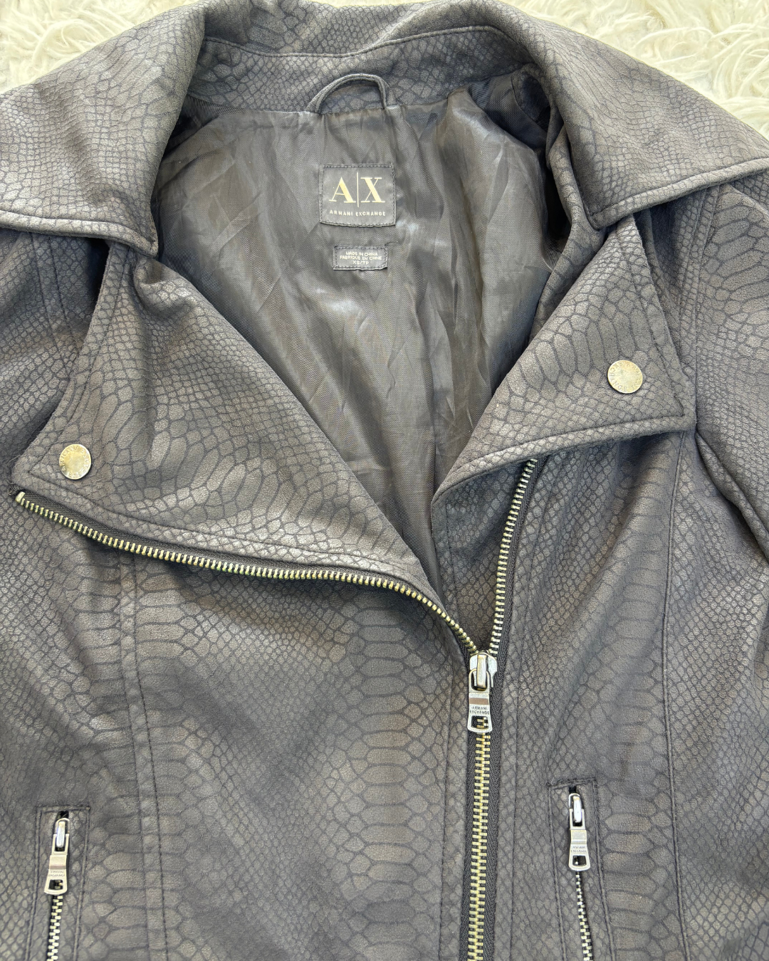 Armani Exchange Textured Black Moto Jacket - XS