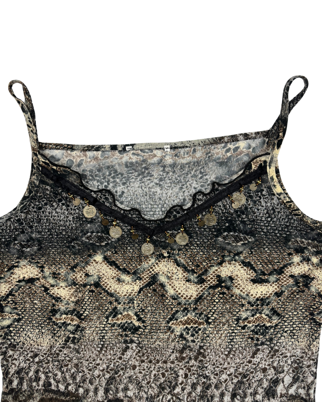 Vintage Snake Print Lace Trim Coin Detail Cami Top - XS
