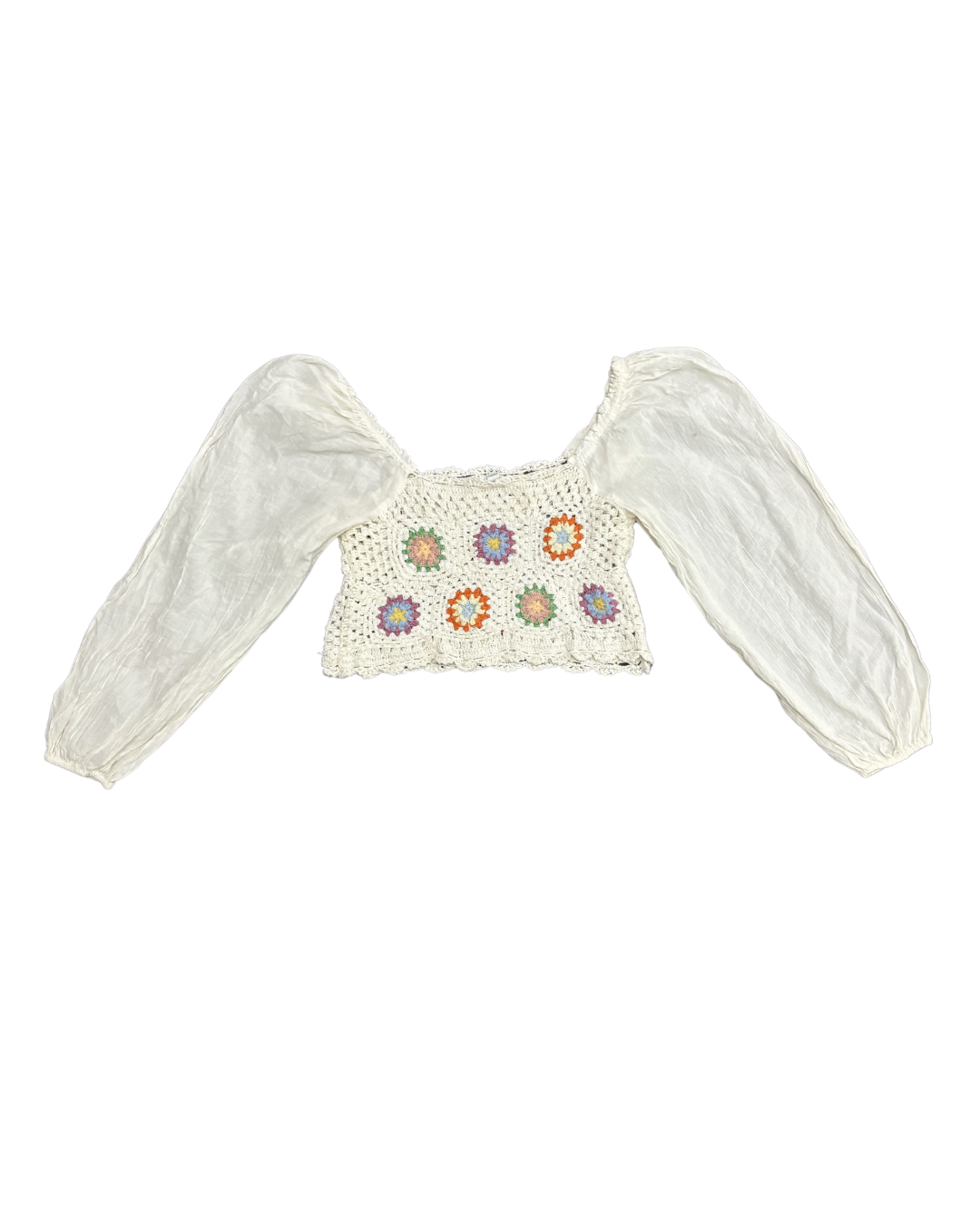 Aerie White Boho Crochet Floral Patchwork Peasant Top - XXS
