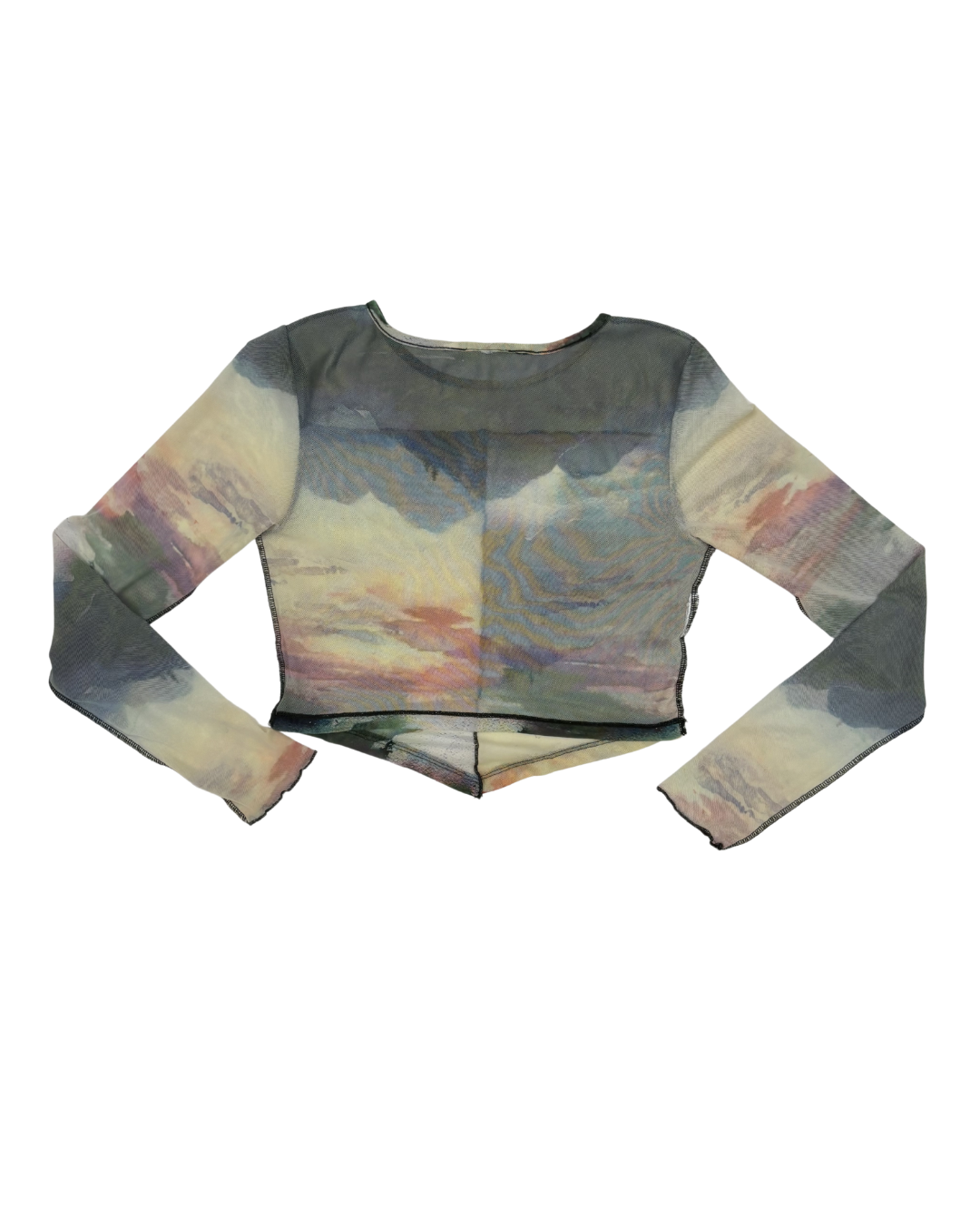 Abstract Sunset Mesh Long Sleeve Top - XXS
