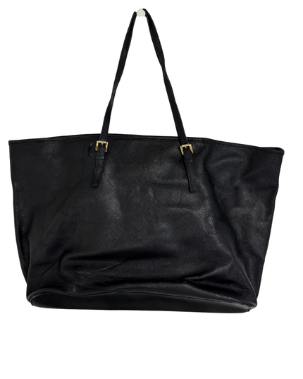 Michael Kors Large Gold MK Charm Jet Set Black Saffiano Leather Tote Bag