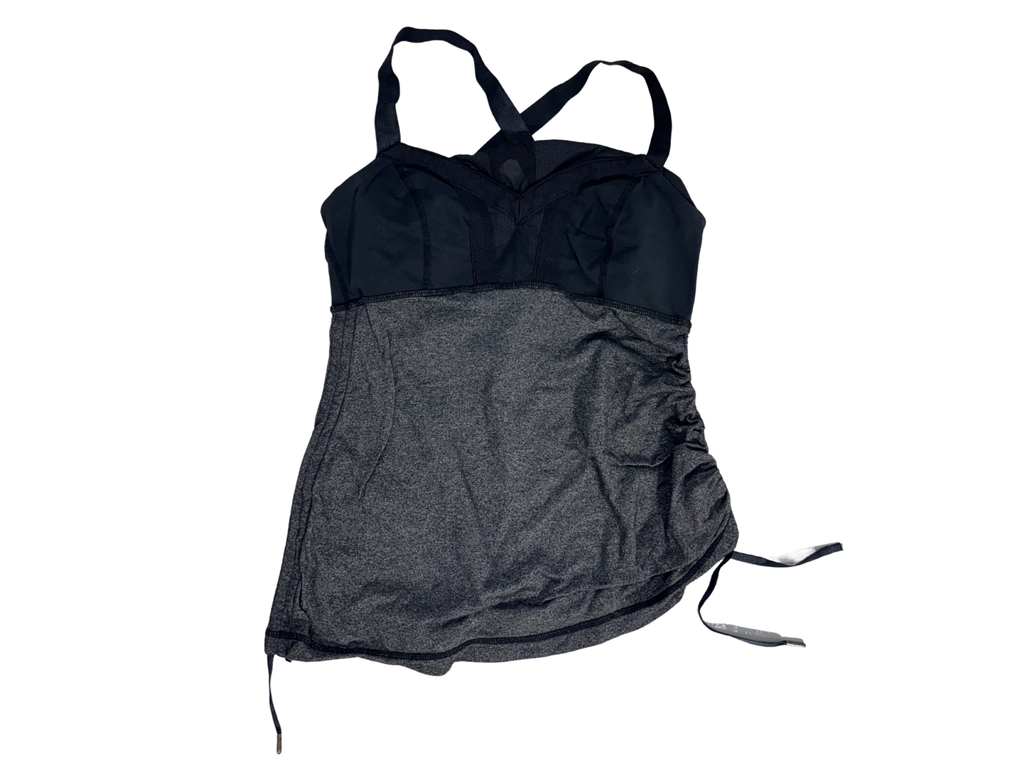 Lululemon Black & Charcoal Power Y Ruched Long Tank Top - XS