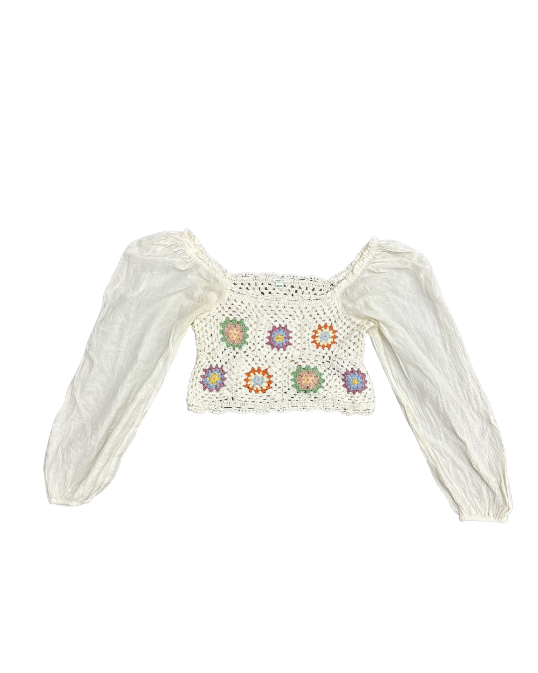 Aerie White Boho Crochet Floral Patchwork Peasant Top - XXS