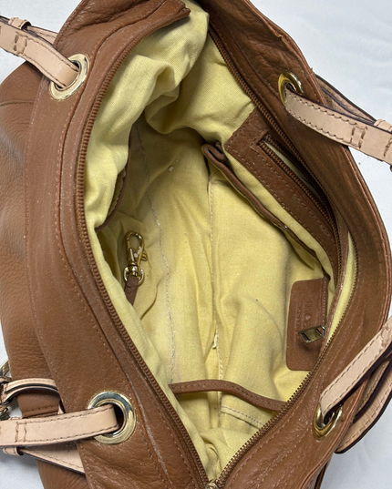 Michael Kors Pebbled Leather Slouchy Contrast Handles & Gold Charm Tote Bag