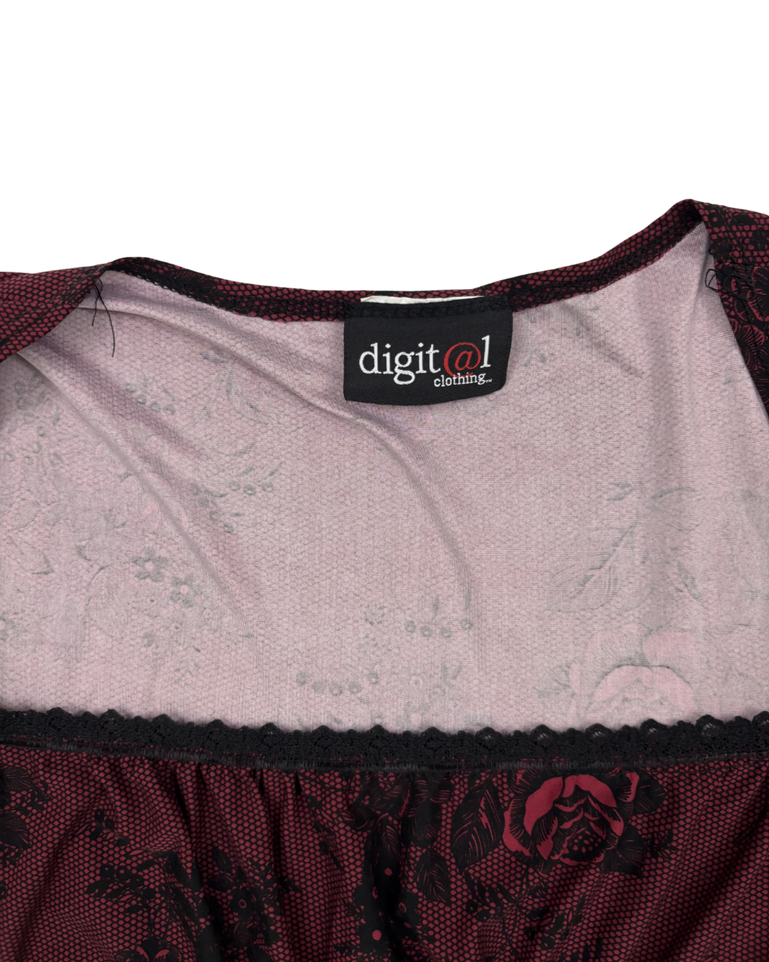 Digit@1 Clothing Floral Mesh Lace Burgundy & Black Trim Top - S