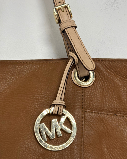 Michael Kors Pebbled Leather Slouchy Contrast Handles & Gold Charm Tote Bag