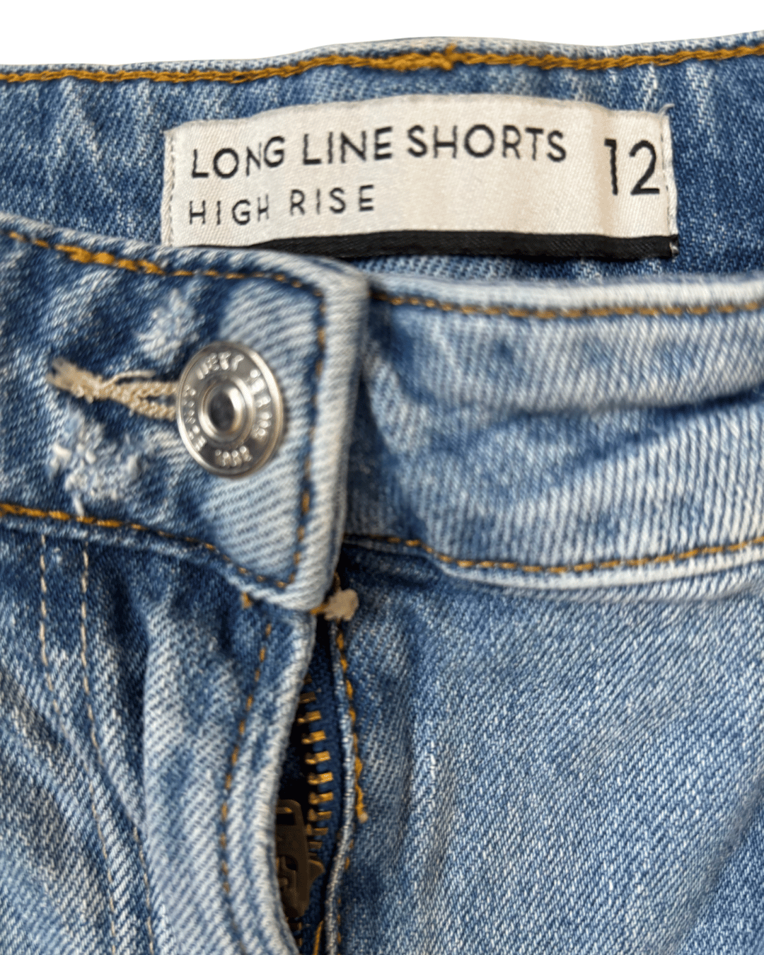 High Rise Longline Distressed Denim Shorts - S