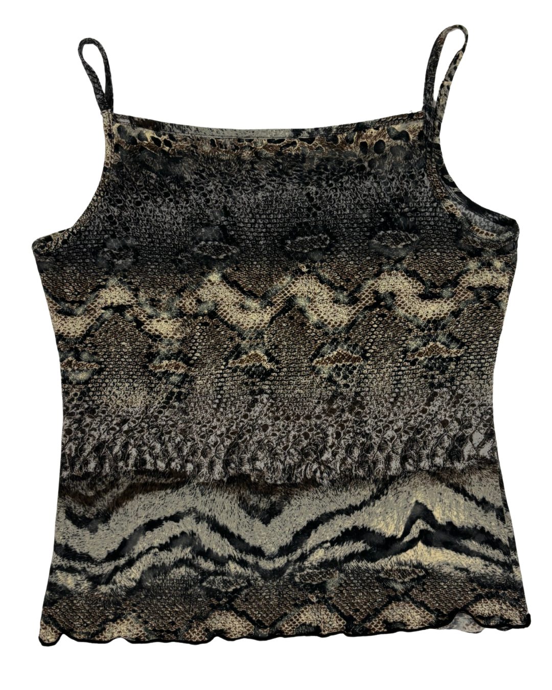 Vintage Snake Print Lace Trim Coin Detail Cami Top - XS