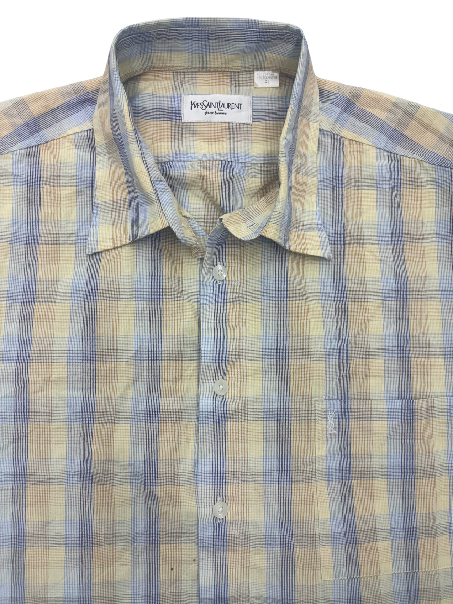 Vintage YSL Yellow Plaid Summer Short-Sleeve Shirt - XL