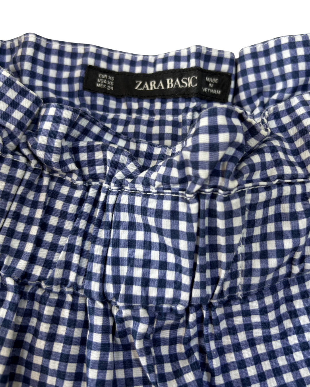Zara Navy Gingham Paperbag Waist Pants - XS