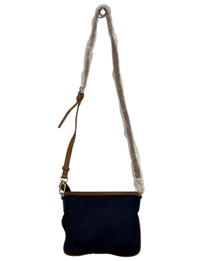 Michael Kors Navy Tan Saffiano Trim & Gold MK Padlock Crossbody Bag
