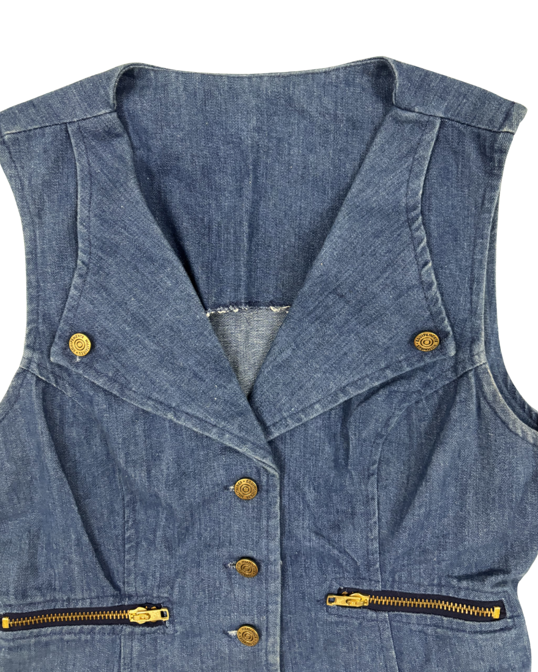 Vintage Denim Button-Up Utility With Zipper Pockets Vest - XS