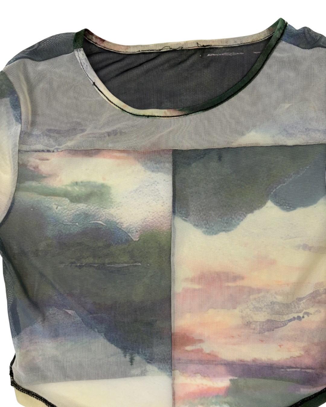 Abstract Sunset Mesh Long Sleeve Top - XXS