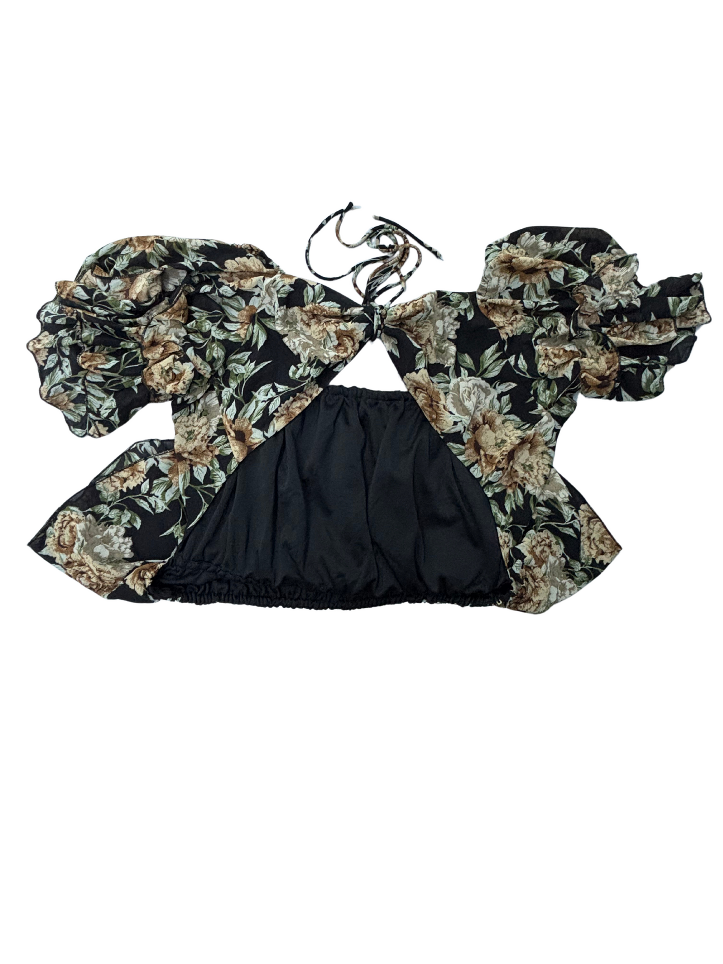 Boohoo - Follow Woven Floral Open Back Peplum Top - M