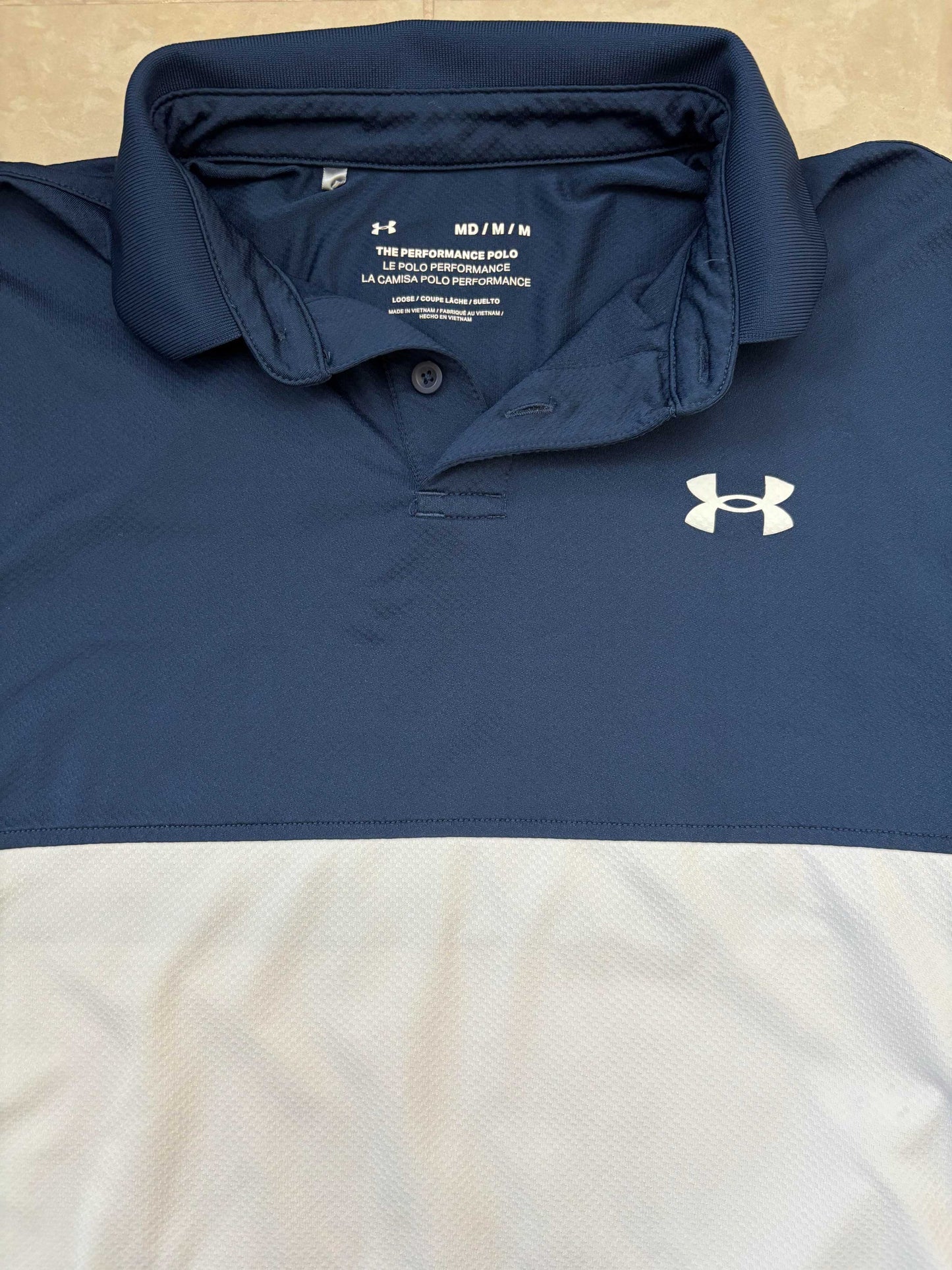 Under Armour Performance Navy, White & Grey Polo Shirt - XS