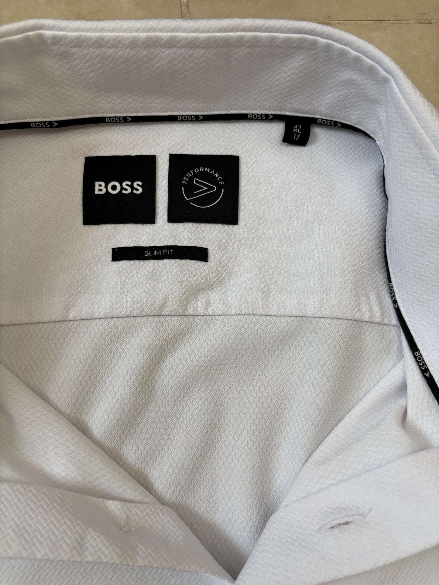 BOSS Slim Fit White Textured Performance Dress Shirt - M