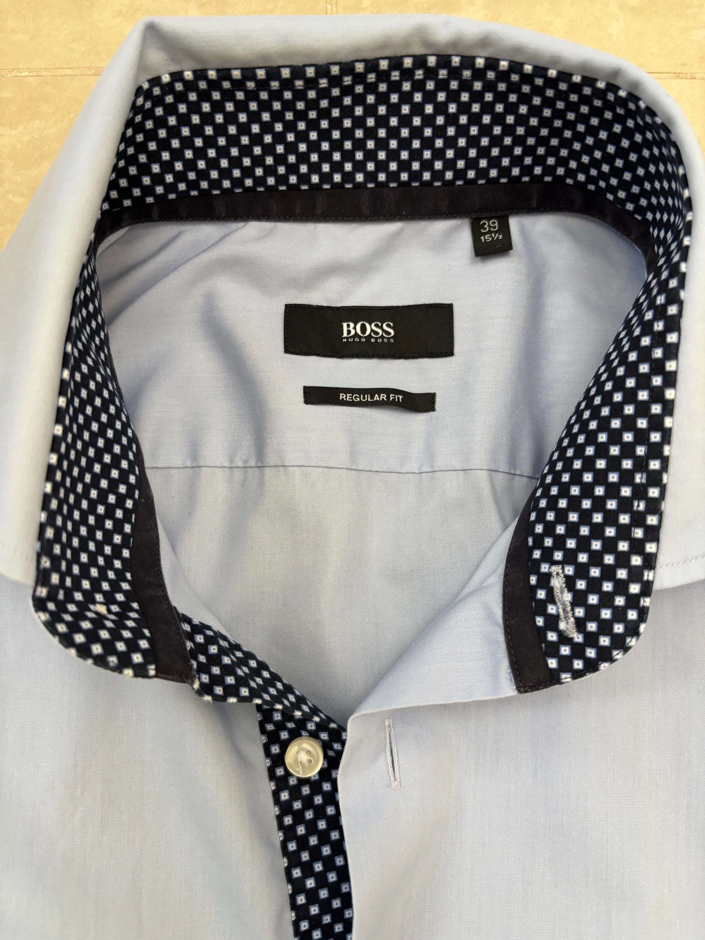 Boss Regular Fit Gray with Contrast Trim Dress Shirt - M