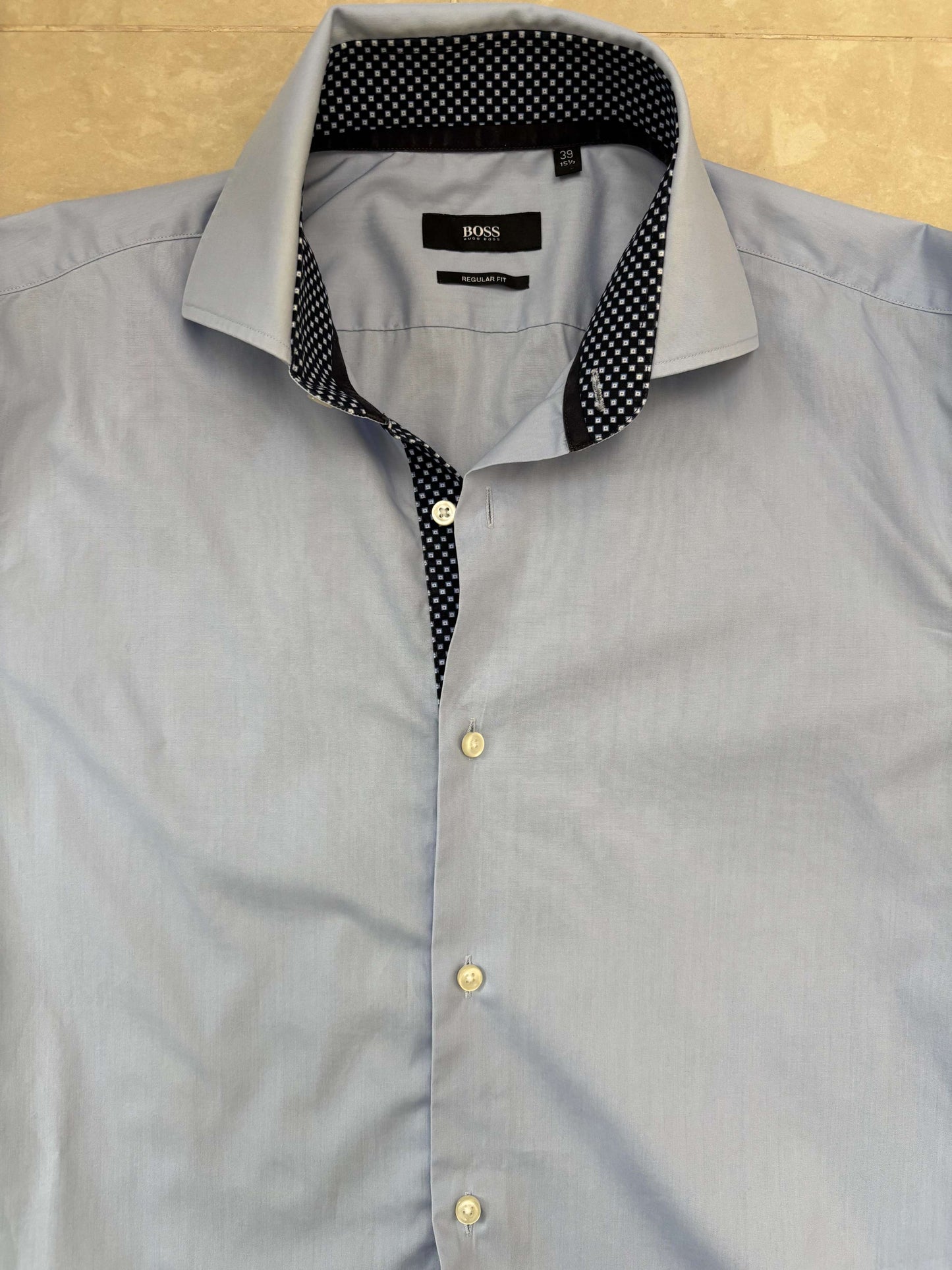 Boss Regular Fit Gray with Contrast Trim Dress Shirt - M