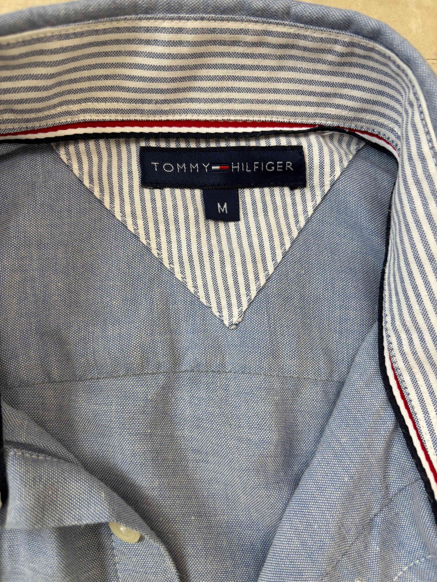Tommy Hilfiger Chambray Gray Shirt with Striped Inner Collar - M