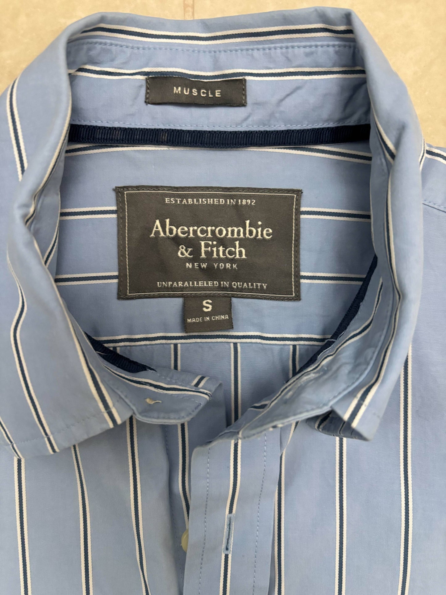 Abercrombie & Fitch Muscle Fit Blue Pinstripe Shirt - S