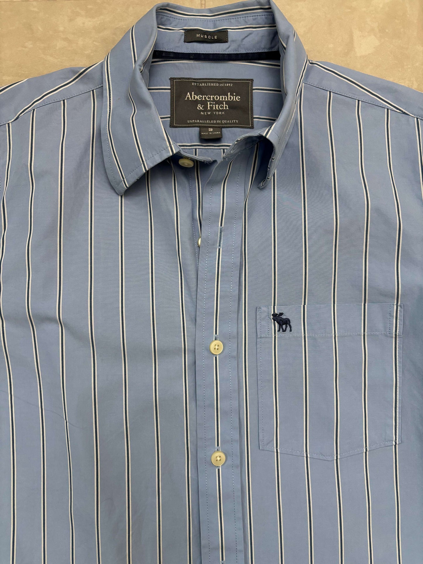 Abercrombie & Fitch Muscle Fit Blue Pinstripe Shirt - S