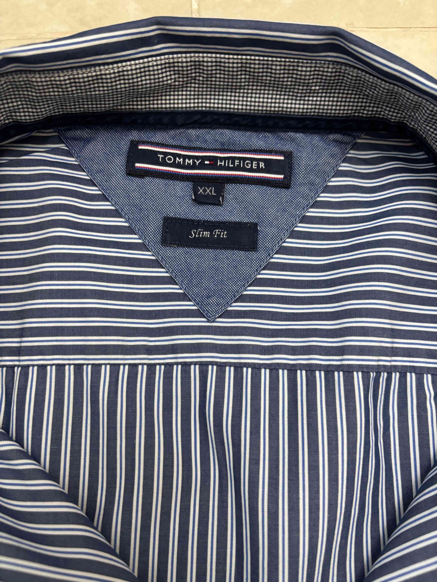Tommy Hilfiger Slim Fit Navy Pinstripe Shirt - XL