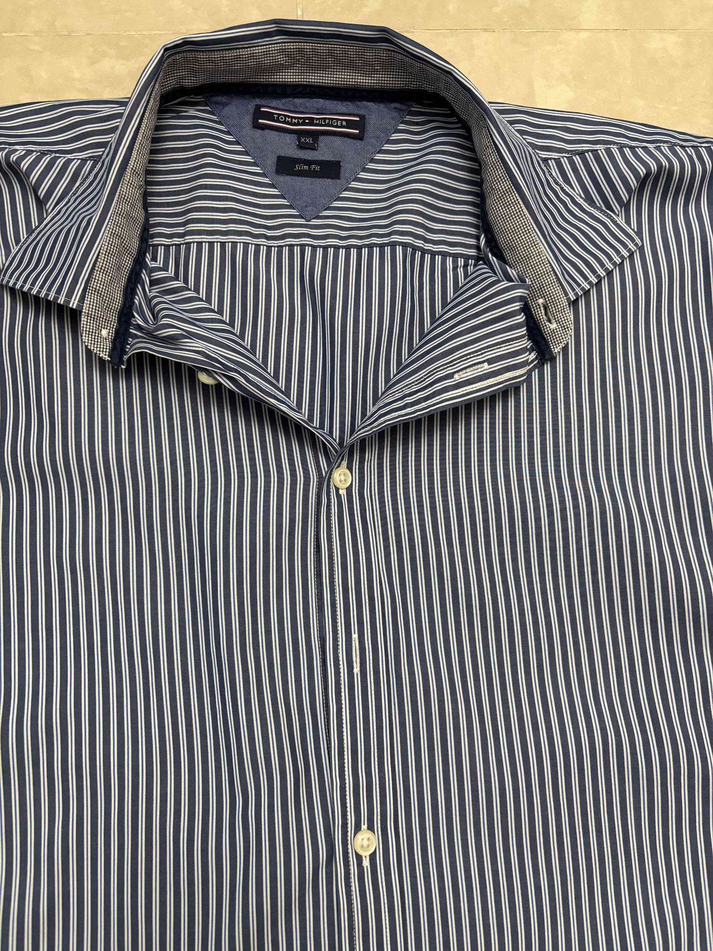 Tommy Hilfiger Slim Fit Navy Pinstripe Shirt - XL