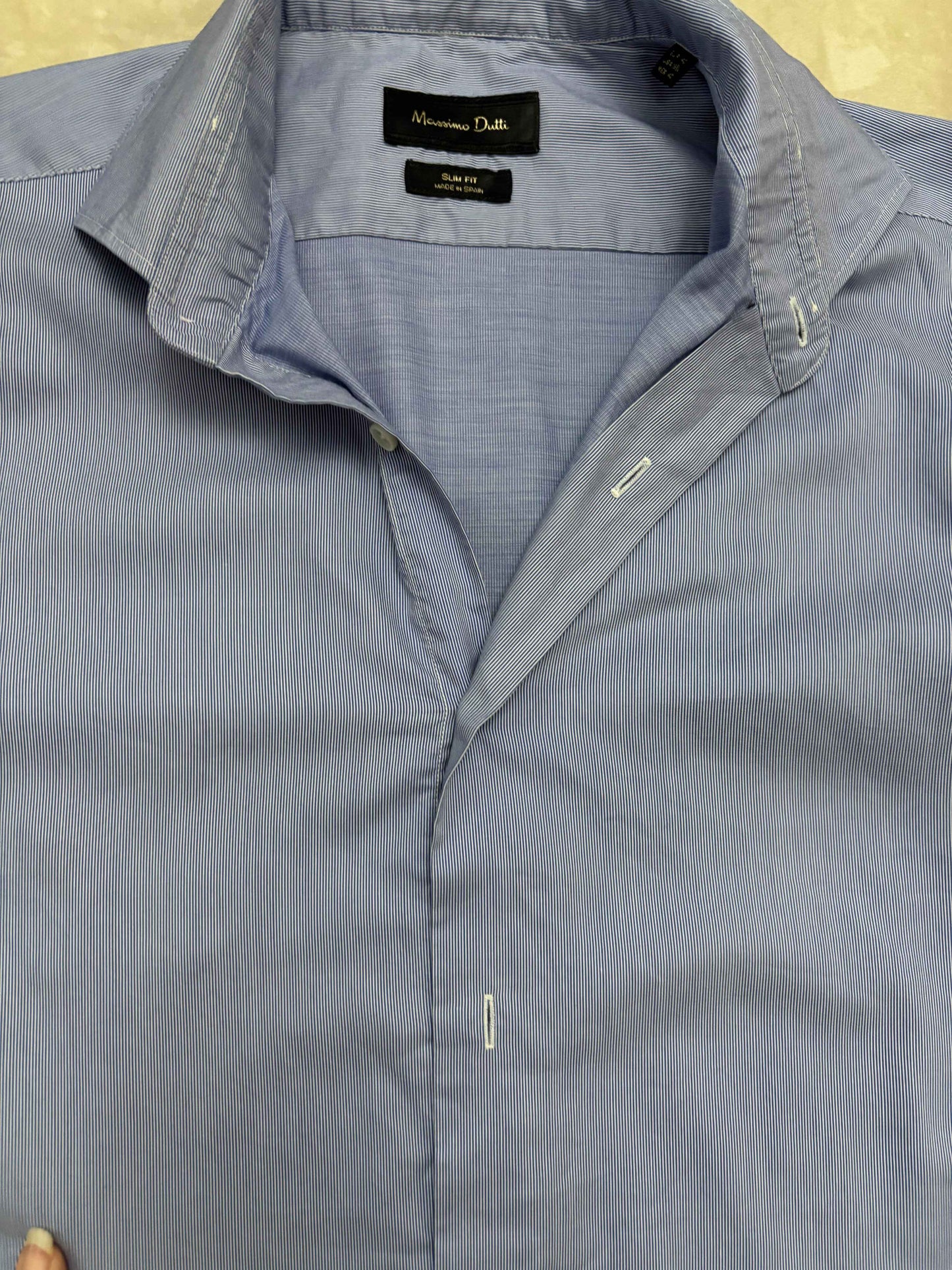 Massimo Dutti Slim Fit Micro checked Blue Shirt - S